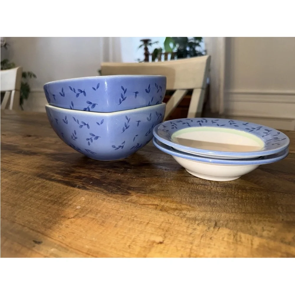 Vintage Pfaltzgraff Summer Breeze Square Bowls And Matching Salad Plate Set Of 4